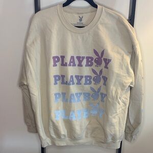 Playboy Cream Sweatshirt with Purple and Blue Accents